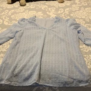 Light blue, v neck, dotted blouse. Size L. Never worn.